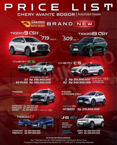 Pricelist Harga Chery sukmajaya 2025